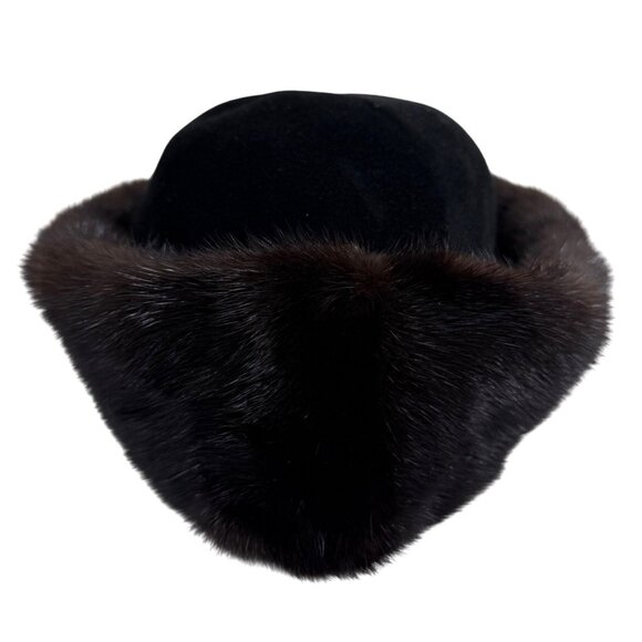 Vintage 1990s Birger Christensen Black Felt Hat with Brown Mink Fur Trim OSFM main image 7